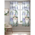thumbnail image 2 of Spring Gnomes Curtains 72 Inch Length, Sheer Curtains for Bedroom Living Room Window Botanical Flowers Purple Buffalo Plaid Rod Pocket Voile Drapes Kitchen Curtains Small Half Window 52"x72" 2 Panels, 2 of 6