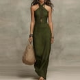 thumbnail image 2 of Hulanddfd Women's Dress Halter Neck Sleeveless Bodycon Solid Color Summer Maxi Dress Green Size M, 2 of 4