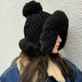 thumbnail image 2 of Generic Women'S Pom Pom Fleece-Lined Trapper Hat Women'S Pom Pom Fleece-Lined Aviator Hat Cute Pullover Hat With Wool Thickening Hairball Solid Color Wool Knit Ear Hat Men And Women Classic Knit Hat, 2 of 4
