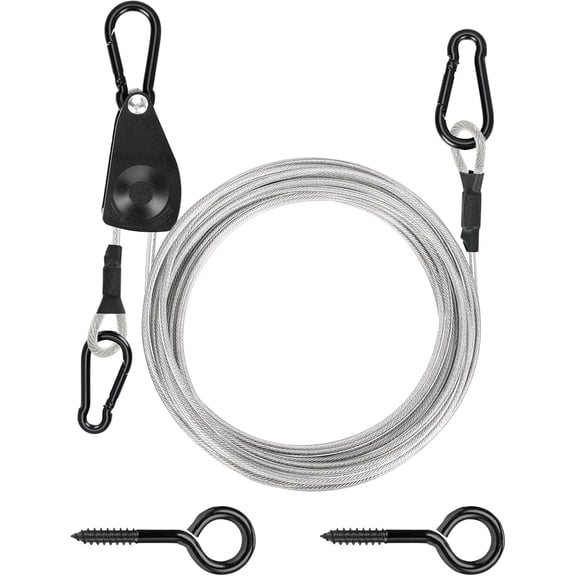 30ft Outdoor Clothesline Kit, 3/16" PVC Coated Wire Rope Heavy Duty Portable Clothes Line Kit with Self-Locking Pulley, Screw Hook & Snap Hook for Camping, Backyard, Balcony, Travel