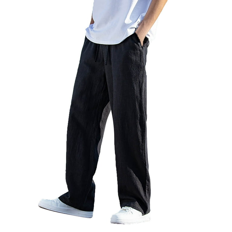 Men High Waist Pleated Pants Straight Leg Tapered Trousers Slim Fit Casual