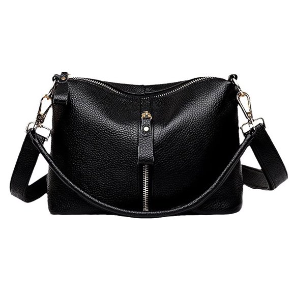 Black Leather Crossbody Purses for Women Secure Zipper Shoulder Bag Ideal for Travel, Commute, Shopping