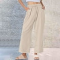 thumbnail image 2 of Liquidation de Pantalons pour Femmes! Pantalons en Lin à Rayures pour Femmes, Décontractés, à Jambe Grand, Pantalons Raccourcis, Coton et Lin, Taille Élastique, Légers, Pantalons d'Été, 2 of 7