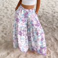 thumbnail image 5 of Floral Tiered Palazzo Pants for Women - High Waist Elastic Wide Leg Trousers, Flowy Boho Beach Bottoms for Women's Summer Vacation & Resort Wear Purple XXL, 5 of 7