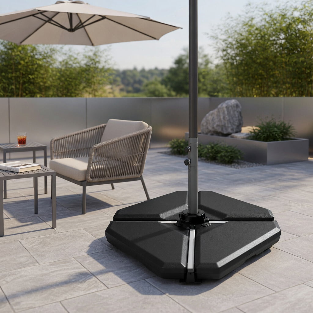 Resenkos Outdoor Umbrella Base, 4 Pieces 195 lbs Patio Cantilever Offset Umbrella Base Weight Sand, Black