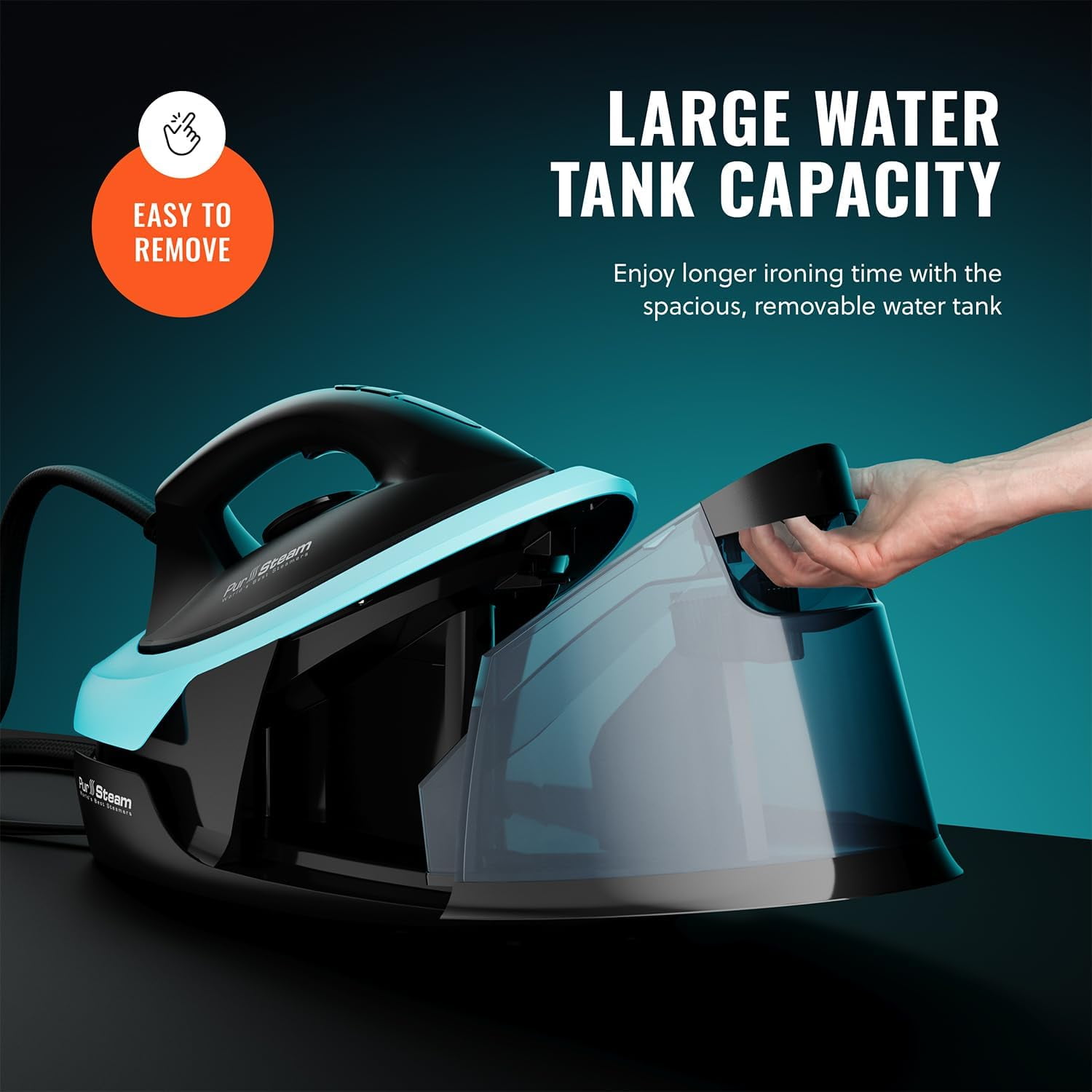 PurSteam Steam Iron Station Max for Clothes, Powerful 1700W, Ceramic Soleplate, 50.7 oz Removable Water Tank, Auto Shut-off, Anti-Drip, Black