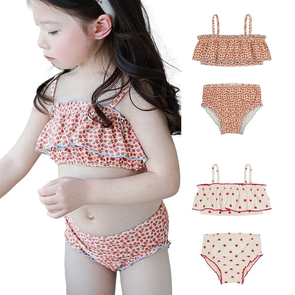 LYMAYTER Baby Girl 3PC Bikini Set Sling Ruffle Swimwear for 6M-8Y Toddler Adjustable Strap Swimsuit Set