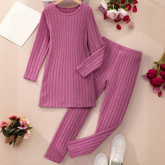Letdown Tween Girls 2PCS Clothes Ribbed Knit Solid Long Sleeve T-shirt and Straight Pants Spring Fall Outfits (Hot Pink,9-10 Years)