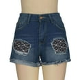 thumbnail image 4 of Taqqpue Denim Shorts for Women Stretchy Ripped Casual High Waisted Jean Shorts Printed Trendy Y2k Jorts Distressed Frayed Raw Hem Short Jeans On Clearance, 4 of 9