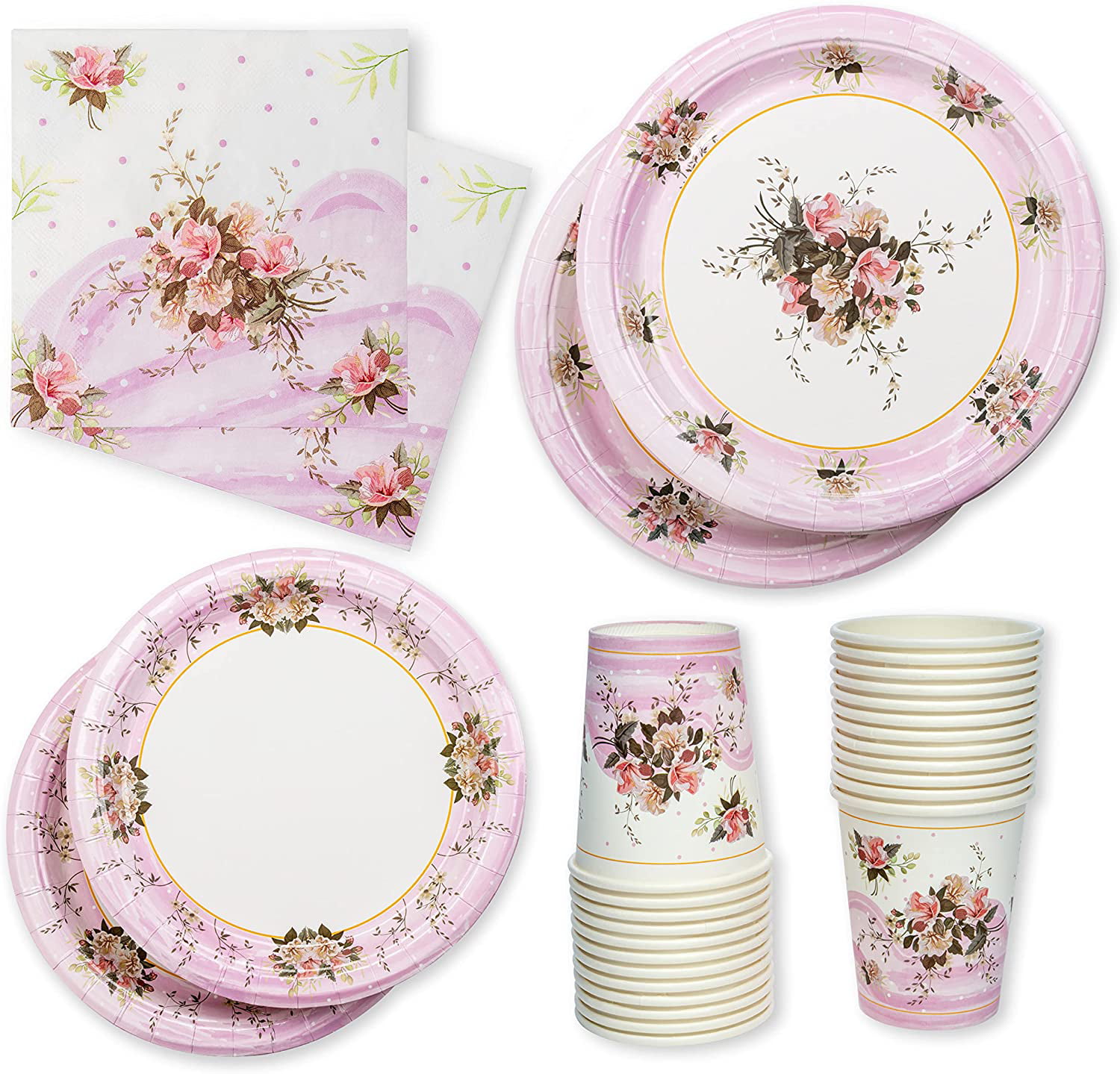 Details about   Pink Floral Party Supplies Napkins Paper Plates Cups And Plastic Cutlery 24, 