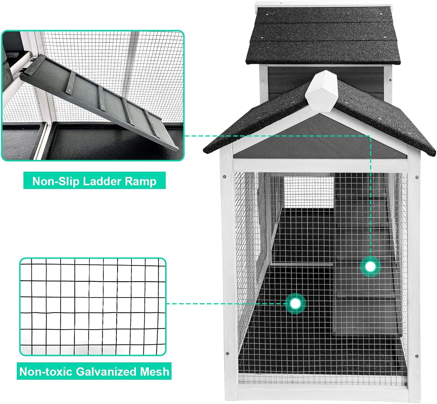 SZHLUX Upgraded 61''L Deluxe Multi-Level Rabbit Hutch with Pull Out Tray, Ramp, Lockable Doors,Wooden Small Animal House,Outdoor or Indoor,Gray+White (Gray+White)