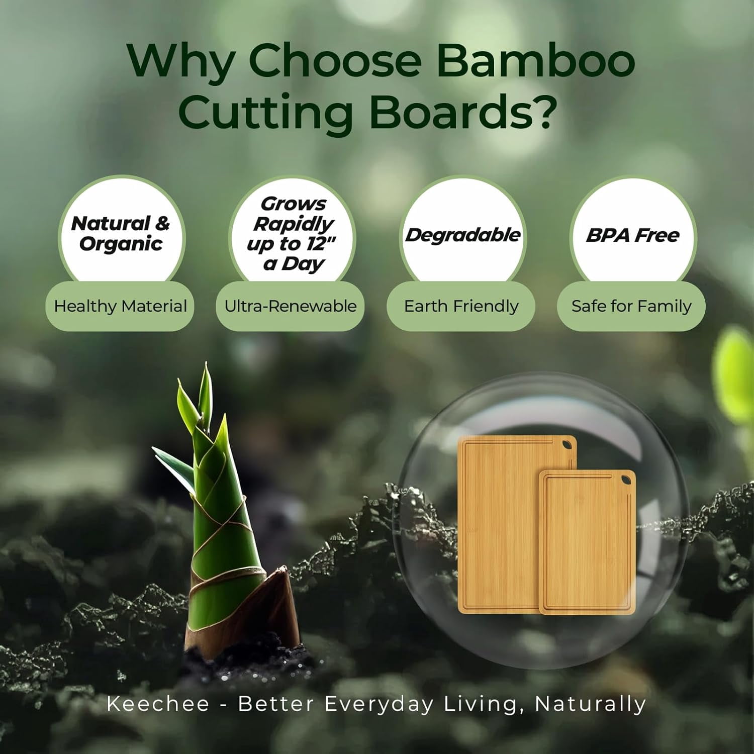 Keechee 2-Piece Bamboo Cutting Board Set with Juice Groove, 15"x10" and 12"x8"