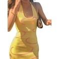 thumbnail image 2 of Franhais Women Casual Short Dress, Yellow Printed Pattern U-shaped Collar Sleeveless Skirt, 2 of 7