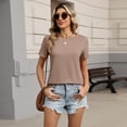 thumbnail image 4 of Womens Tshirt Short Sleeve Summer Tops Crewneck Casual Basic Tee Shirts Spring Clothes Trendy Outfit Light Brown 2XL, 4 of 4