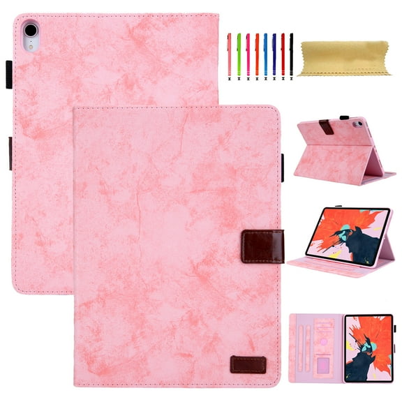 for iPad 10th Gen 10.9" (2022) Case, Retro Card Slot Cover with Pencil Holder, Multi-Angle Viewing Stand, Pocket Design, Folio Leather Case for Apple iPad 10th Gen 10.9" - Pink