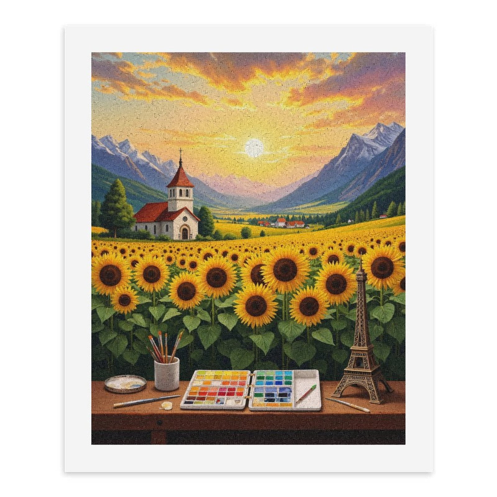 Paint By Numbers Kit for Adults Beginner - DIY Sunset Sunflowers Art Landscape Canvas Painting Kits for Adults, Frameless Paint By Number for Adults for Home Wall Decor 16x20 Inch