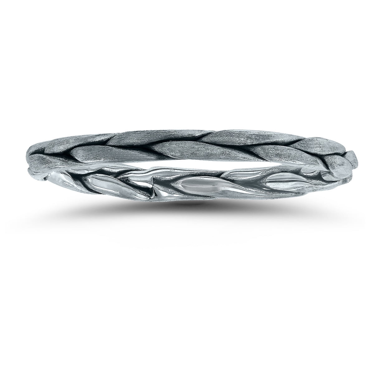 Mens Hand Braided Flat Brushed Wedding Band 14K White Gold 