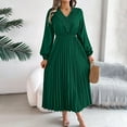thumbnail image 2 of ZZwxWA Womens V Neck Dresses 2025 Long Sleeve Elegant Evening Party Dress Fall Pleated Flowy Casual High Waist Formal Dress, 2 of 6
