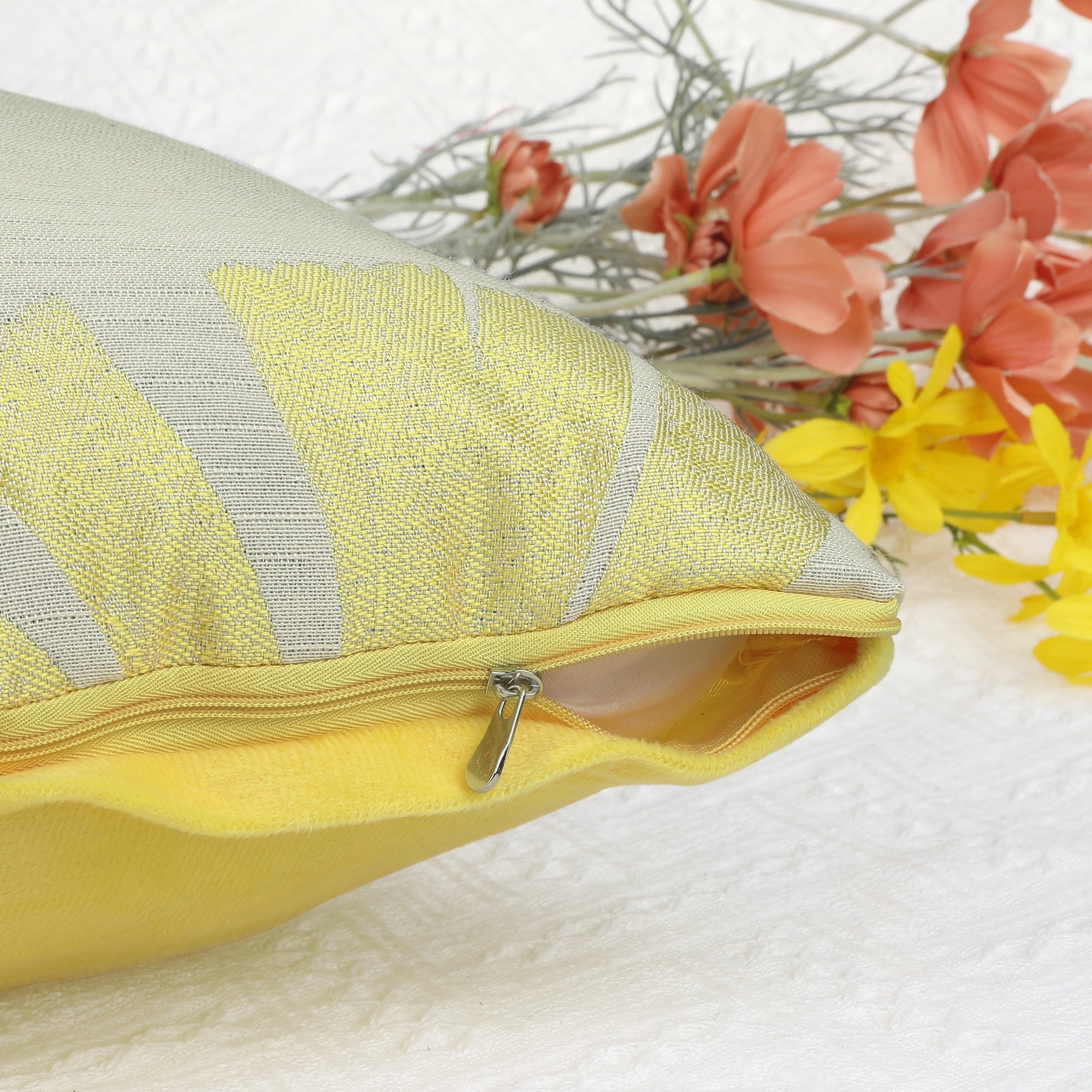 Unique Bargains 4 Pcs Leaf Pattern Cushion Cases Decorative Throw Pillow Covers Yellow 18" x 18"