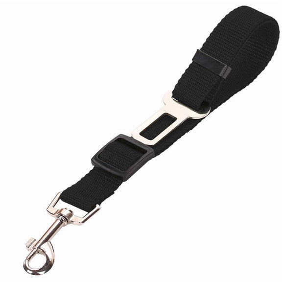Adjustable Nylon Pet Car Seat Belt — Dog & Cat Vehicle Leash with Metal Clip (Black)