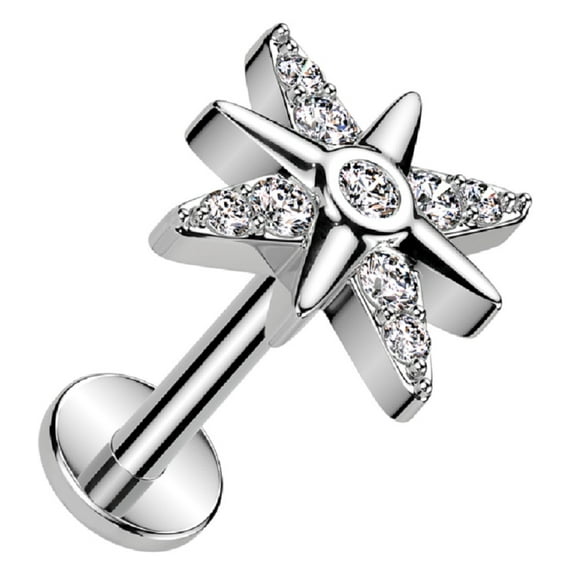 Labret  Threadless Push In Flat Back Stud CZ Starburst 16g