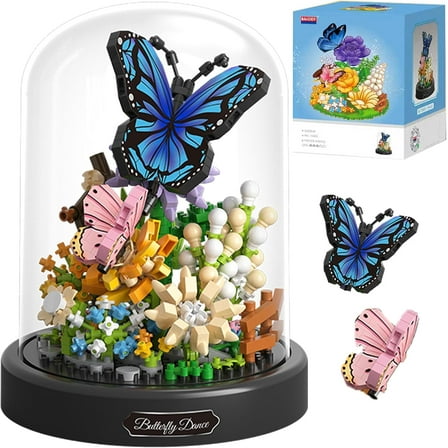 Flower Bouquet Building Set for Adult,Mini Plant Bonsai Tree Friend Set,Botanical Collection Gift for Kids,Home Decor Building Block, New Year Birthday Gift for Women Boys Girls(Butterfly)