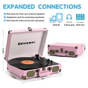 Udreamer Vinyl Record Player 3-Speed Turntable with Bluetooth, Suitcase Portable Vintage Audio Turntable, Pink