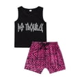 thumbnail image 1 of Franhais Toddler Baby Boys Casual Suit, Letter Printed Sleeveless Tops+Geometric Printed Short Pants, 1 of 8