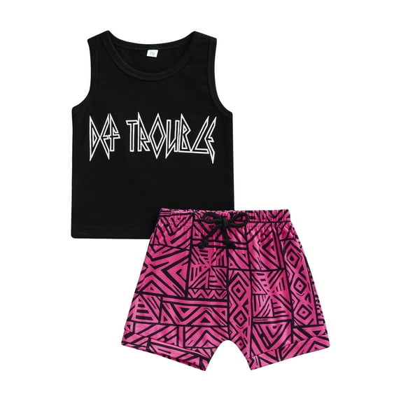 Franhais Toddler Baby Boys Casual Suit, Letter Printed Sleeveless Tops+Geometric Printed Short Pants