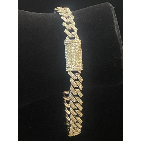 Pave 4.48 Cts Round Brilliant Cut Diamonds Men's Iced Out Cuban Bracelet In 14K Gold