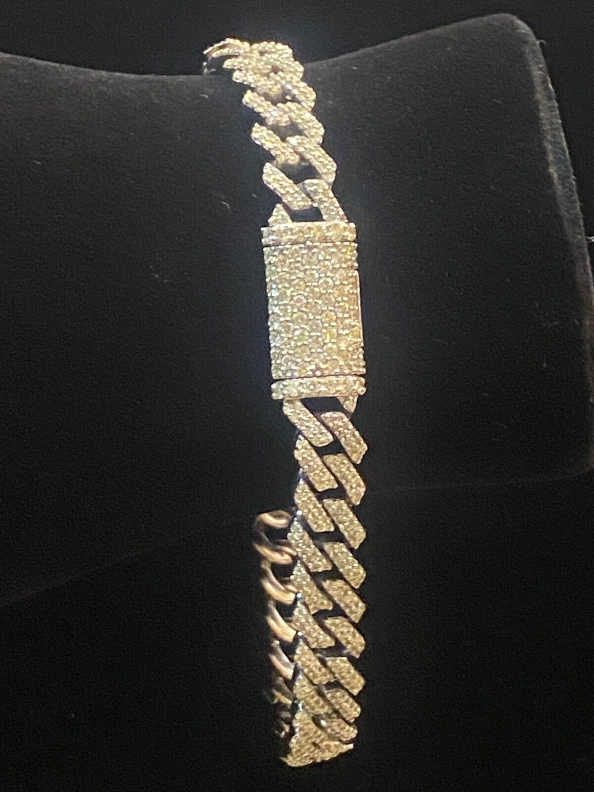 Pave 4.48 Cts Round Brilliant Cut Diamonds Men's Iced Out Cuban Bracelet In 14K Gold