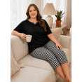 thumbnail image 4 of FEREMO Women Plus Size Pajamas Set Short Sleeve Prints Pjs Sets Sleepwear 2 Piece Loungewear Capri Pants with Pockets, 4 of 8