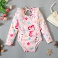 thumbnail image 2 of Girls Swimsuit Summer Long Sleeve Cartoon Onesie Swimsuits Sunscreen Rash Guard Swim Shirts Girls Bathing Suits Red 6-7Y, 2 of 5