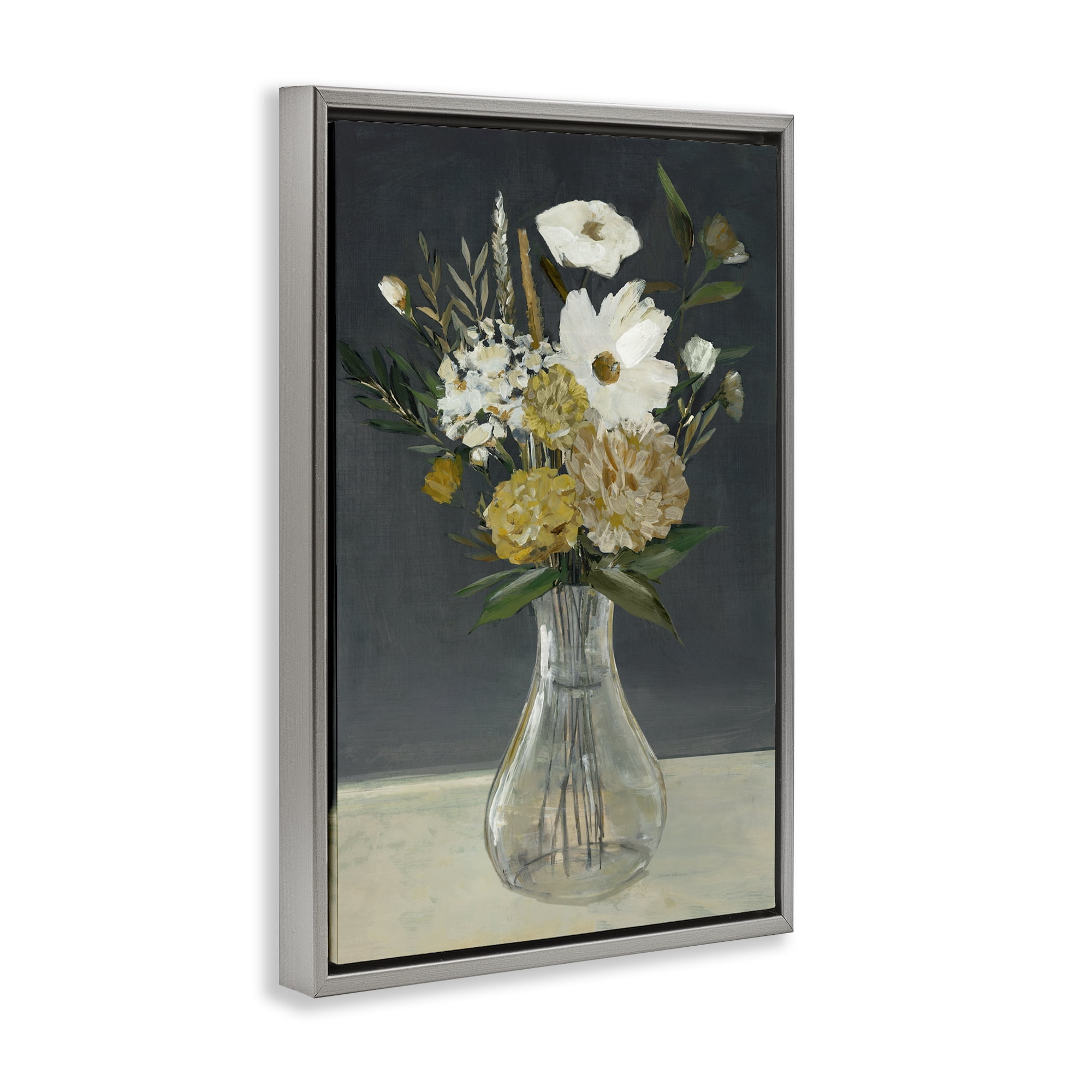 Stupell Industries Earthy Floral Vase Plants & Flowers Painting Gray Floater Framed Canvas Art Print Wall Art, 17 x 25