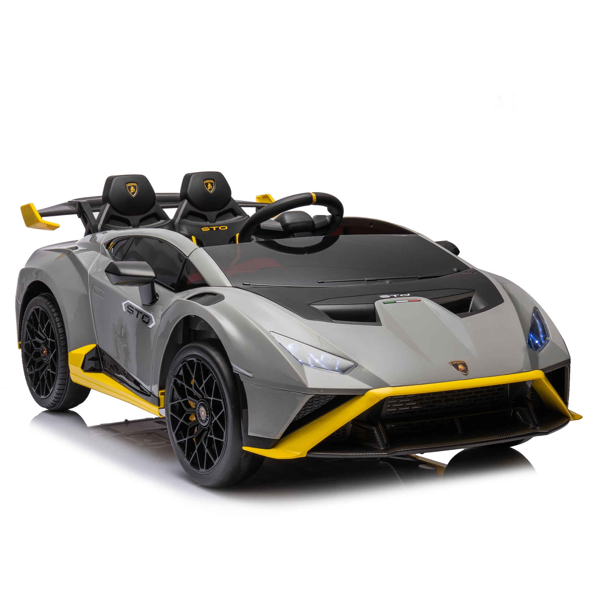 CIPACHO Kids Electric Ride On 24V Licensed Lamborghini Huracan Sto Battery Powered Drift Sports Car Toy with Parent Control, Sound System, LED Headlights, Hydraulic Doors, Gray