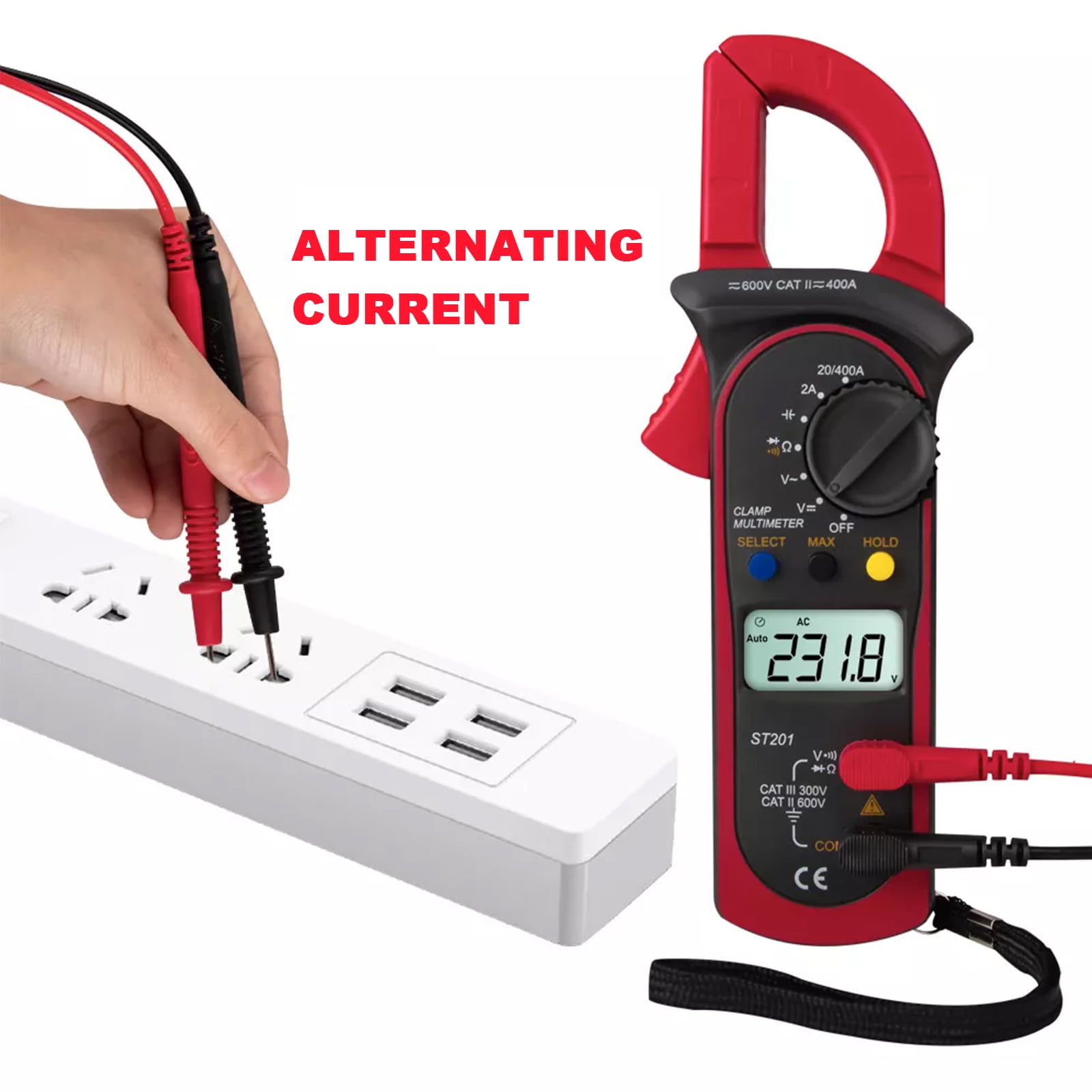 COMPUKAS Digital Clamp Meter Multimeter, Red, Compact 8.10 x 2.65 x 1.14 in, Accurate Electrical Tester