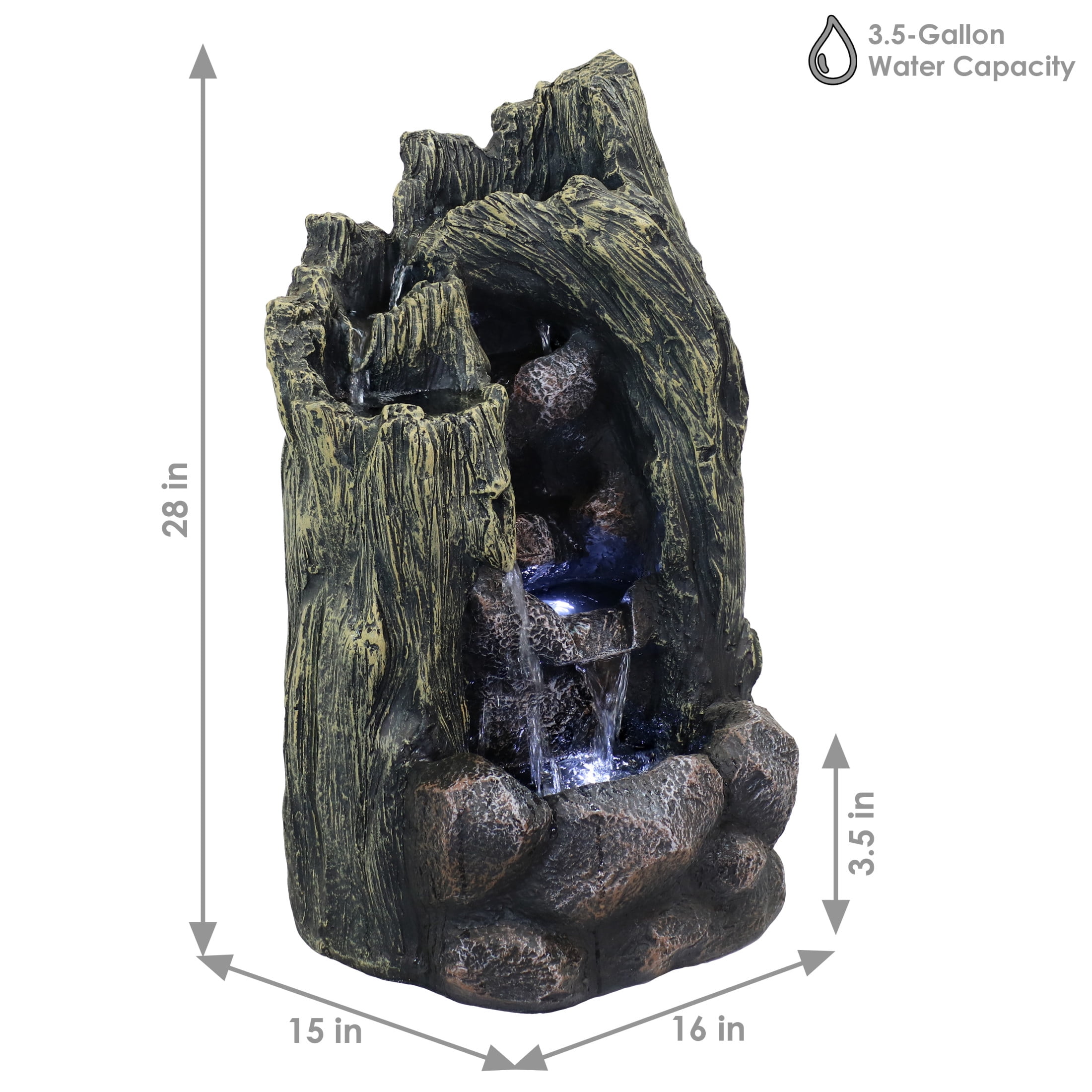 Sunnydaze Cavern of Mystery Fiberglass Concrete Outdoor Water Fountain with Lights