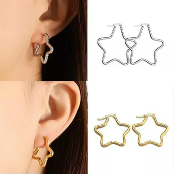 GKNET Women Silver Gold Large Star Hoop Earrings Surgical Steel Trendy Delicate Jewelry Gift-Silver-Small (30mm)