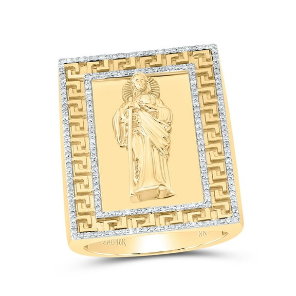10kt Yellow Gold 1/2 Cttw Nk Natural Diamond St. Jude Mens Ring (1.25 Inches Version), Men Size: 8-12