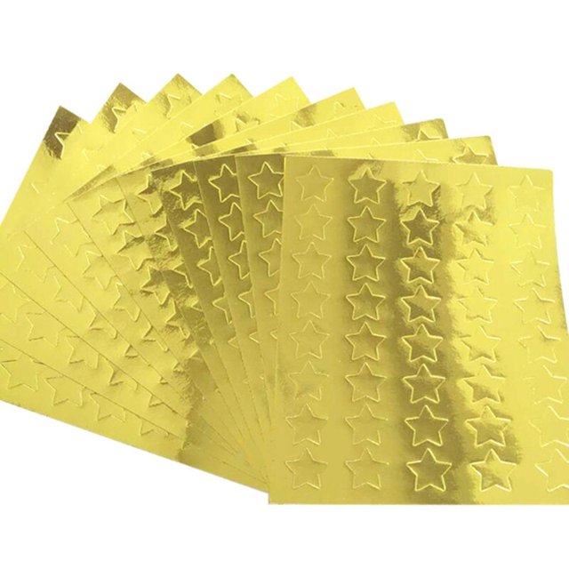 10 hojas de pegatinas de suministros para profesores para estudiantes, diario, Cuenta de mano, bonitas pegatinas de estrella metálica, papel de aluminio, álbum de recortes de estrellas