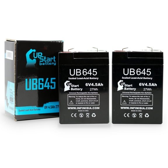 2x Pack - Compatible Eagle Pitcher CFM30V4.6 Battery - Replacement UB645 Universal Sealed Lead Acid Battery (6V, 4.5Ah, 4500mAh, F1 Terminal, AGM, SLA) - Includes 4 F1 to F2 Terminal Adapters