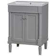 thumbnail image 6 of Bathroom Vanity Cabinet with Resin Sink, Modern Wooden Double Door Bathroom Storage Cabinet, Free Standing Single Sink Bathroom Vanity Set with 2 Tier Shelves, 24inch, Gray, 6 of 7