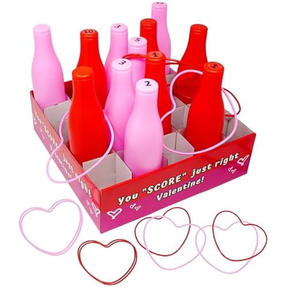 Valentine Bottle Ring Toss Game for Kids Party Activity, Indoor/Outdoor Backyard Yard Carnival Game, Classroom Valentine's Party Games for Kids and Adults Party Supplies by, Red, Pink