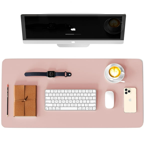 WAYBER Leather Desk Pad Protector, Waterproof Mouse Pad, PU Desk Mat, Office Desk Cover, Desk Writing Mat for Office/Home/Work/Cubicle (Pink/Silver) 23.6x13.7in