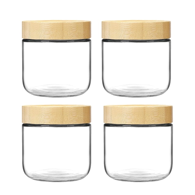 10 Oz Overnight Oats Containers with Bamboo Lids, 4 Pack Glass Jars with Airtight Lids, Wide Mouth Mason Salad Jars, Glass Food Storage Containers for Snacks Yogurt Spice Sugar Chia Pudding Snacks
