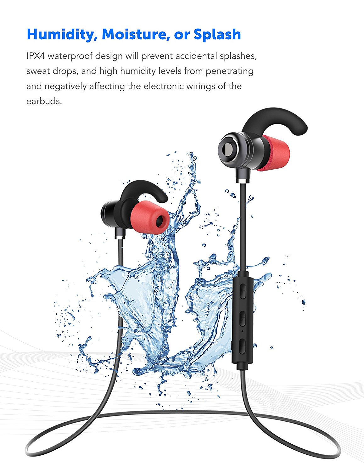 HTC HD7 Bluetooth Headset In-Ear Running Earbuds IPX4 Waterproof with Mic Stereo Earphones, CVC 6.0 Noise Cancellation, works with, Apple, Samsung,Google Pixel,LG - image 4 of 8