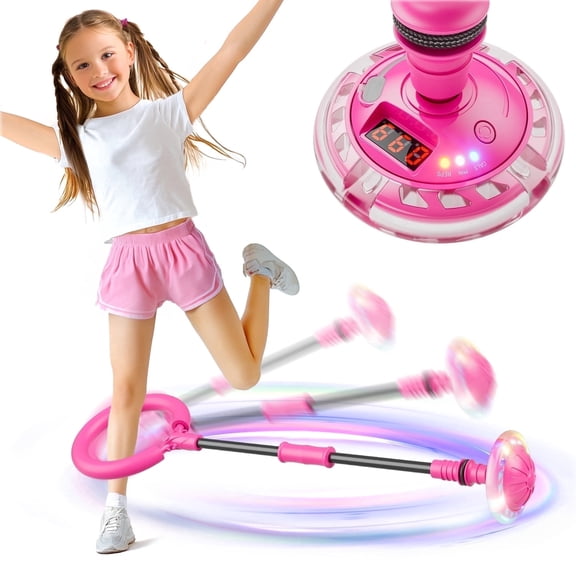 Beefunni Skip Ball Toy with Counter, FlexSkip for Kids, Ankle Bounce Ball with Timer and Cal Calculator, Birthday Gifts for Girls Age 5 6 7 8 9 10 (Pink)