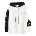 thumbnail image 2 of Cute Cat Color Block Hoodies for Women 2025 Fall Winter Long Sleeve Casual Hooded Sweatshirt Pullover Tops, 2 of 8