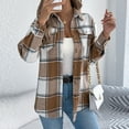 thumbnail image 5 of Hueook Barn Jackets for Women Women Coat Women‘s Casual Oversize Fall/Winter Plaid Lapel Long Sleeve Coat Outwear Jackets Khaki XL, 5 of 8