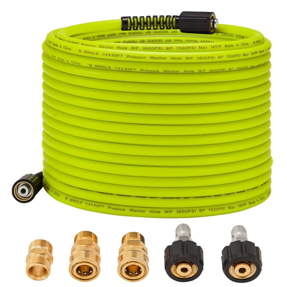 M MINGLE Pressure Washer Hose 50 FT x 1/4" - Replacement Power Wash Hose with Quick Connect Kits - High Pressure Hose with M22 14